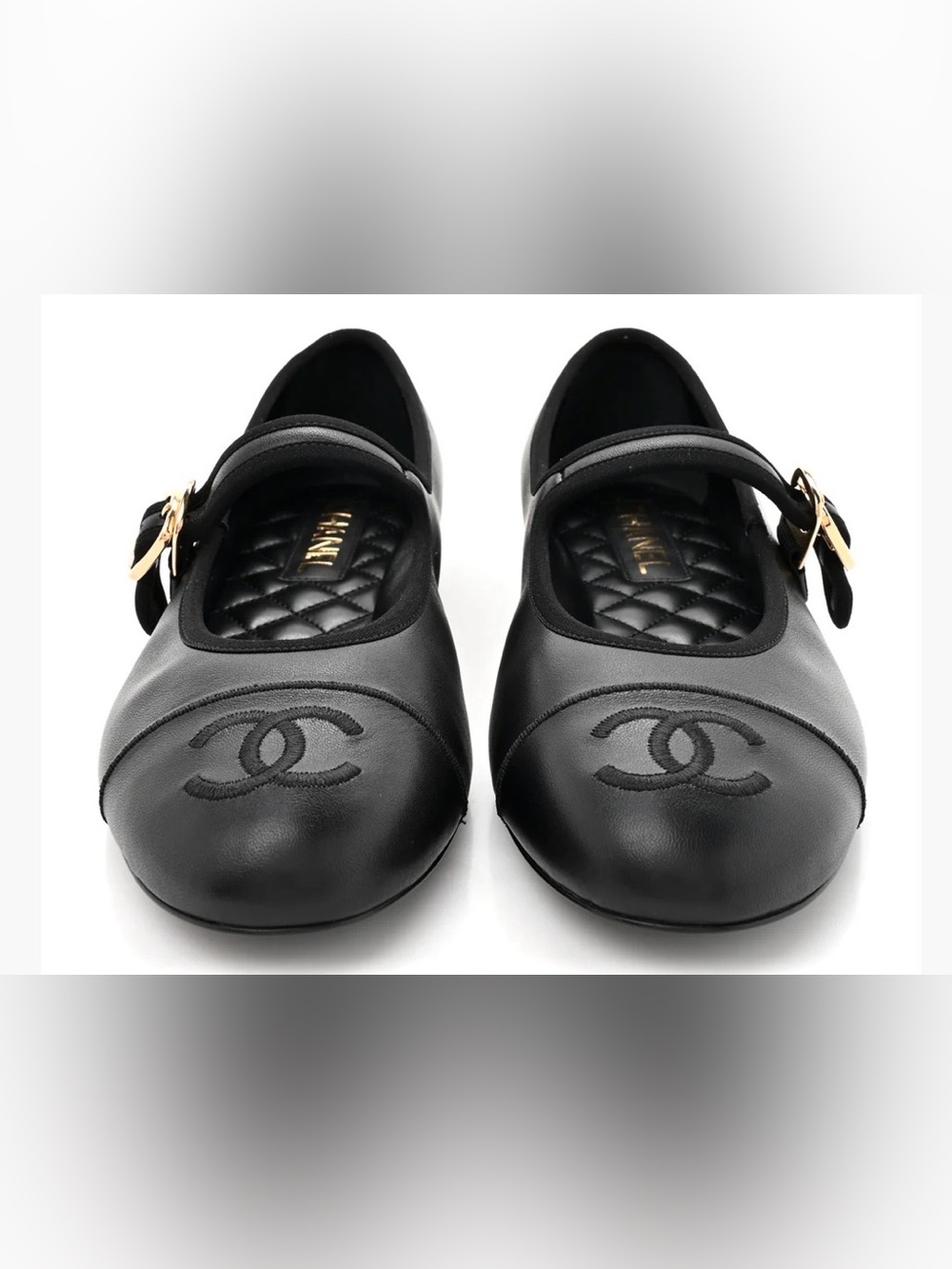 CHANEL Black Quilted Leather Mary Jane Flats with CC Embroidery size 40